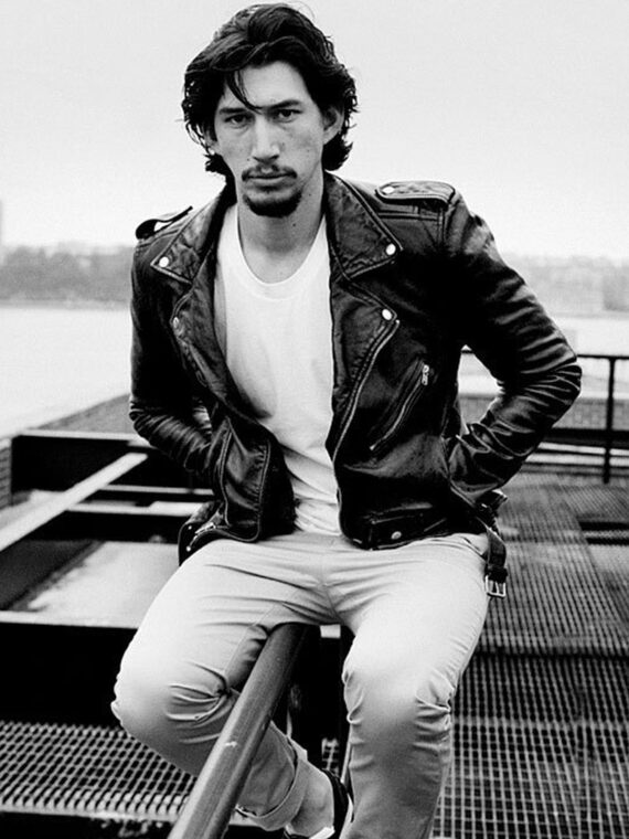 Adam Driver Men's Black Genuine Leather Biker Jacket