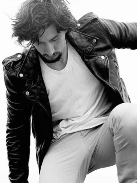 Adam Driver Men's Black Genuine Leather Biker Jacket - Image 2