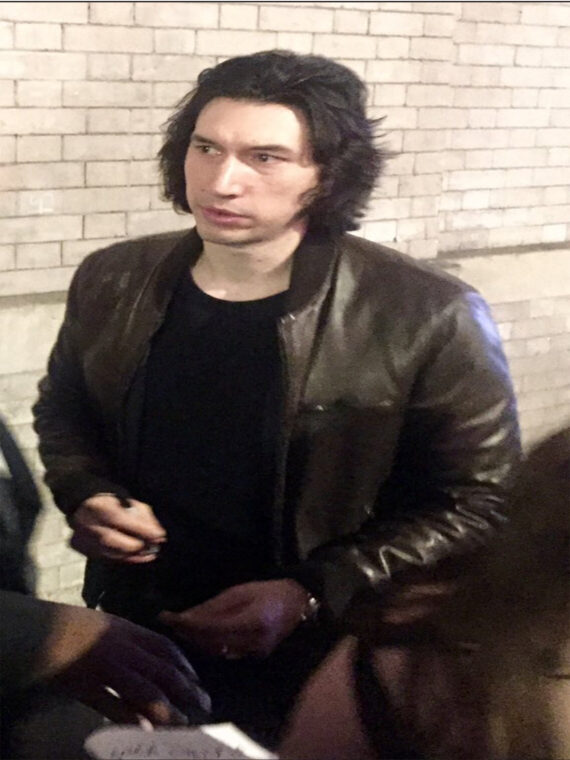 Adam Driver Mens Leather Bomber Jacket