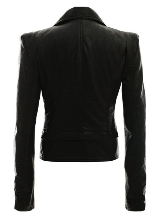 Alabama Women Biker Slim Fit Black Leather Jacket - Image 2