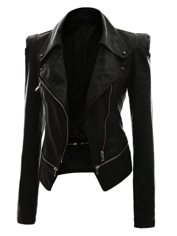 Alabama Women Biker Slim Fit Black Leather Jacket