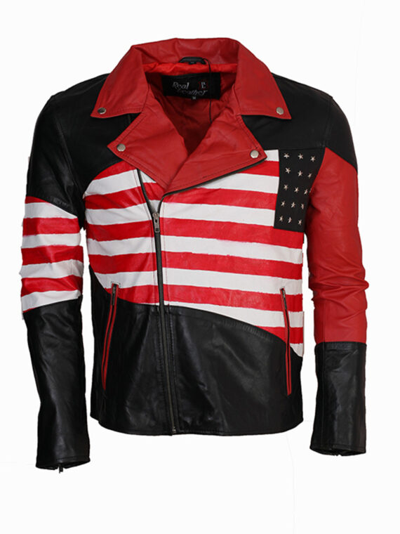 American Flag Mens Womens Leather Biker Jacket