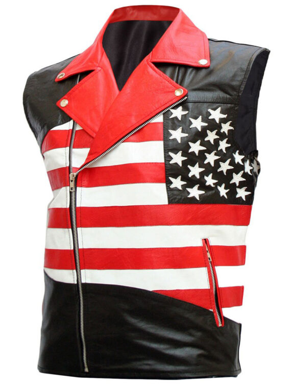 American Flag Mens Womens Leather Biker Vest