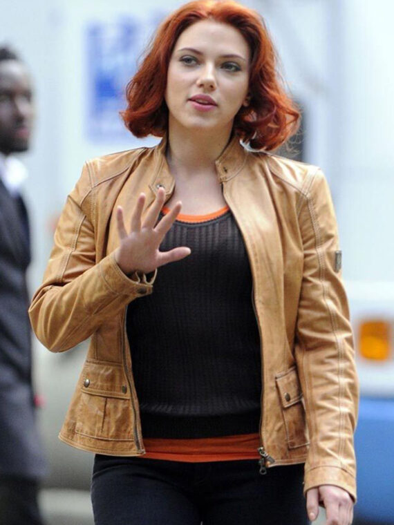 Avengers Scarlett Johansson Ladies Casual Brown Leather Slim Fit Jacket