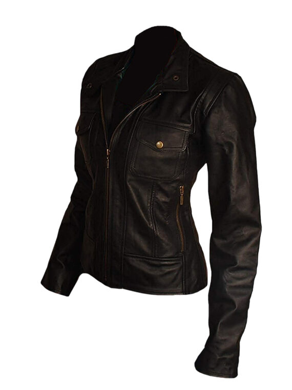 Black Women Slim Fit Leather Jacket