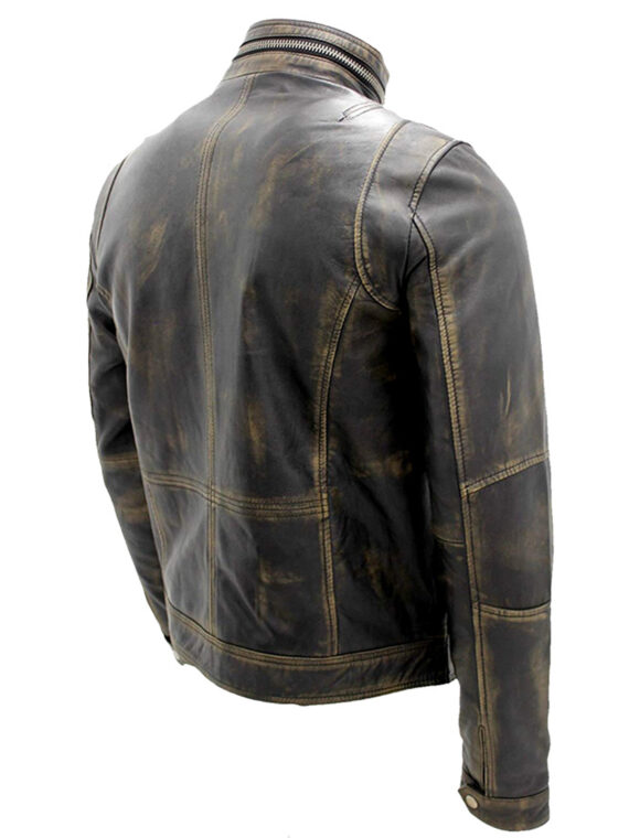 Cafe Racer Biker Style Real Distressed Metal Brown Leather Jacket