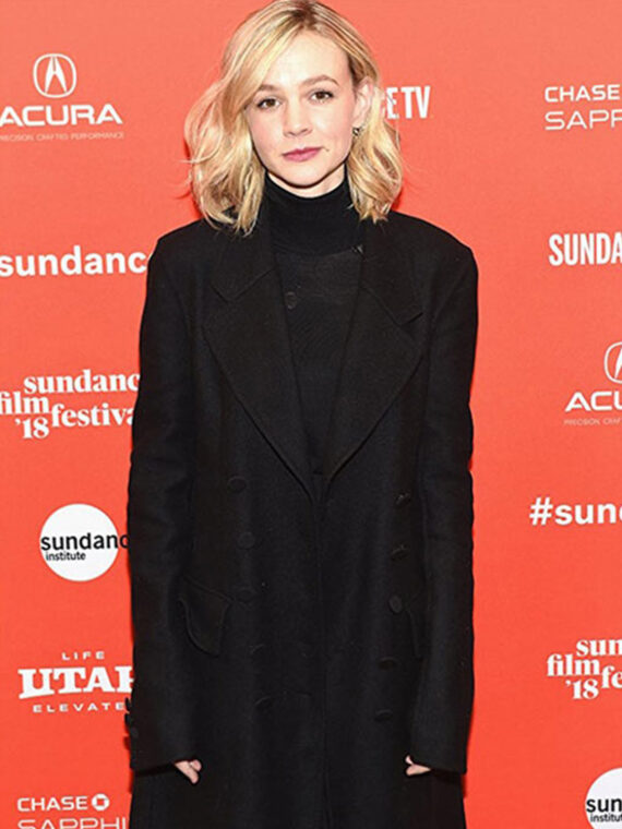 Carey Mulligan Long Black Wool Rain Coat