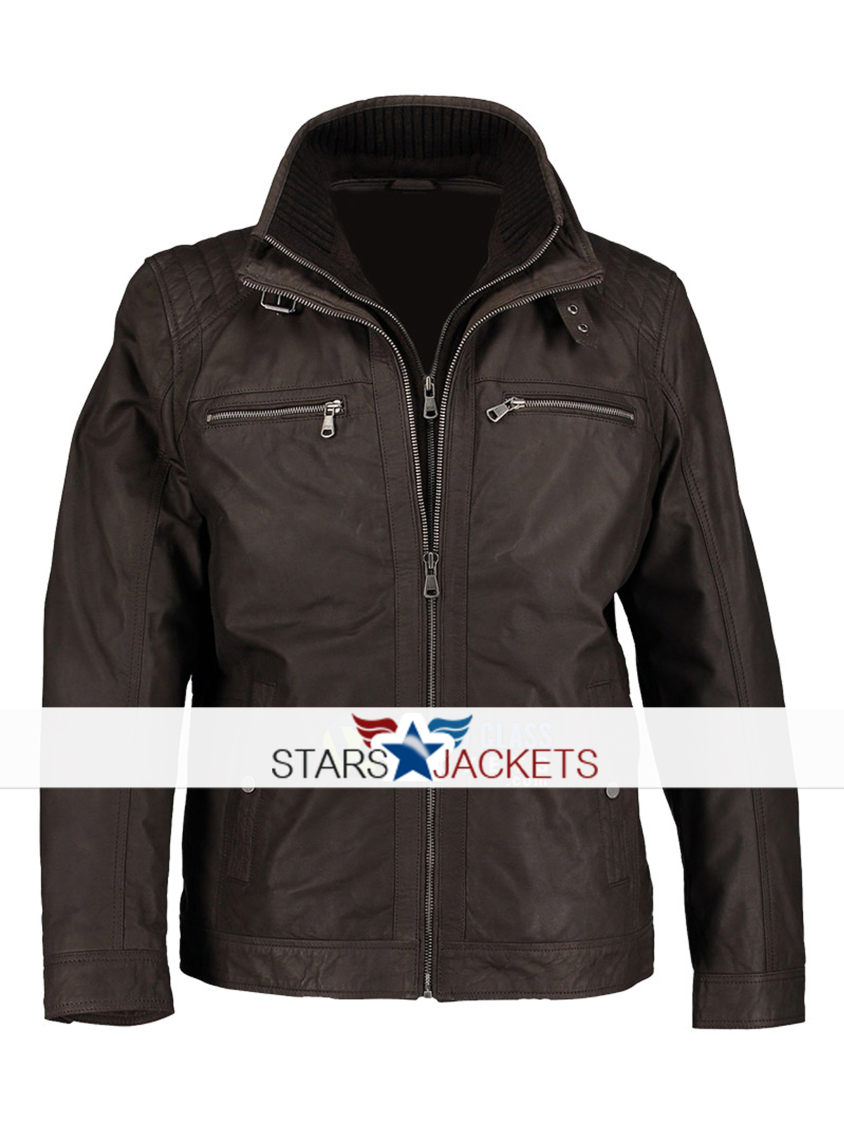 Casual Men Double Zipper Leather Jacket