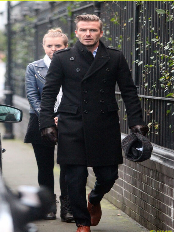 David Beckham Black Double Wool Winter Coat For Men