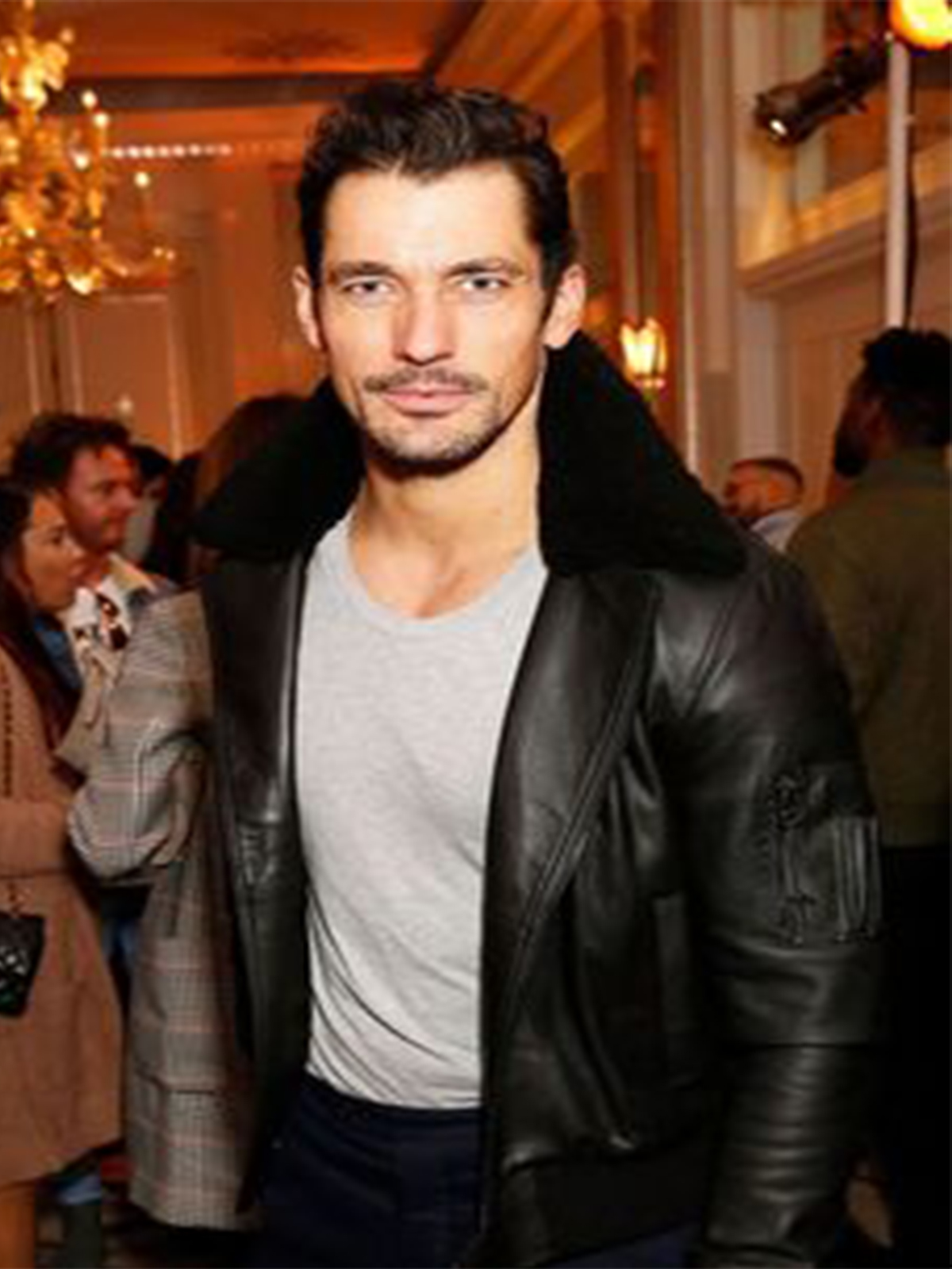 David Gandy Black Fur Collar Real Leather Jacket