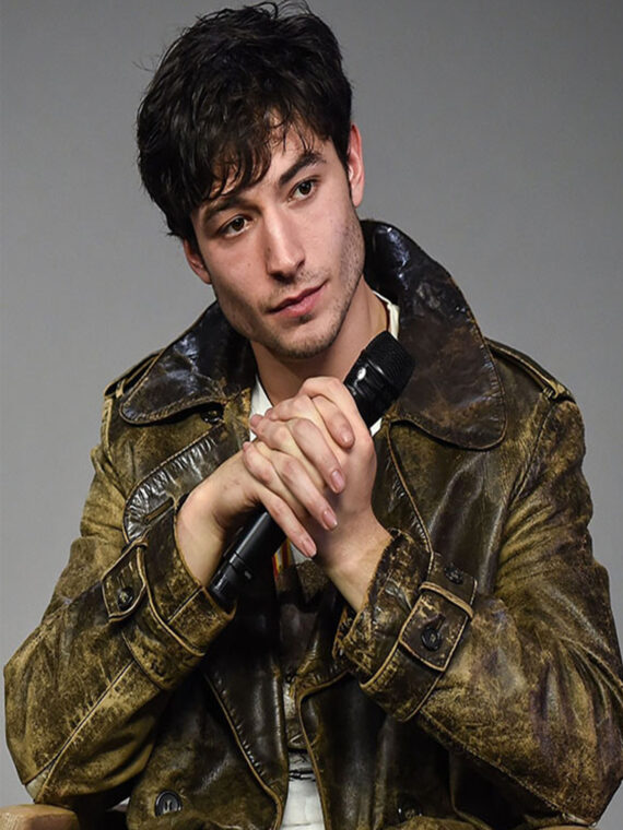 Ezra Miller Leather Coat