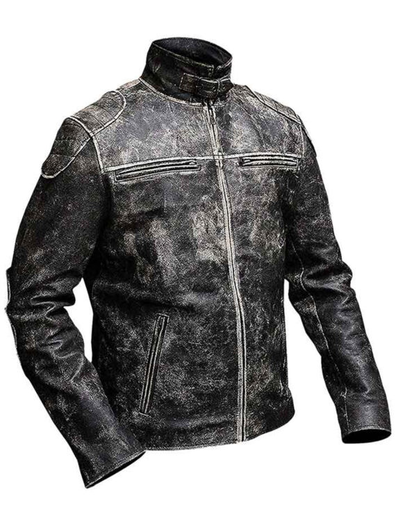 Gents Vintage Retro Distressed Black Antique Biker Jacket