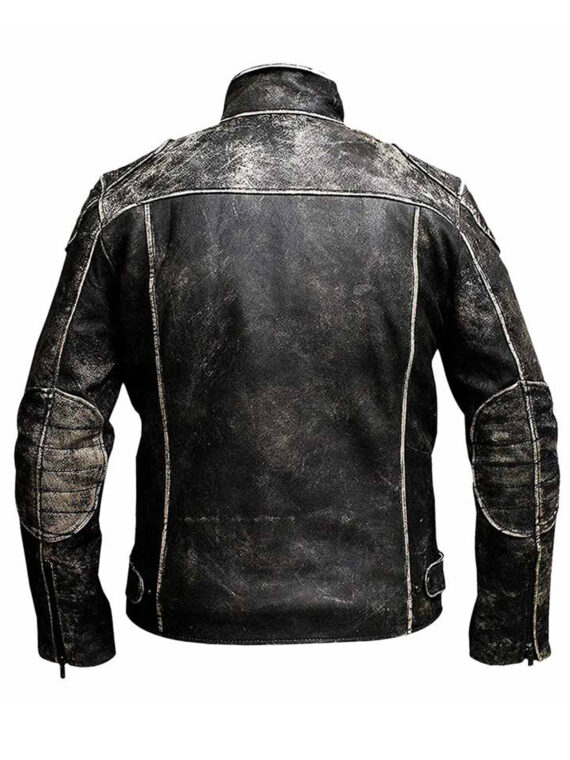 Gents Vintage Retro Distressed Black Antique Biker Leather Jacket