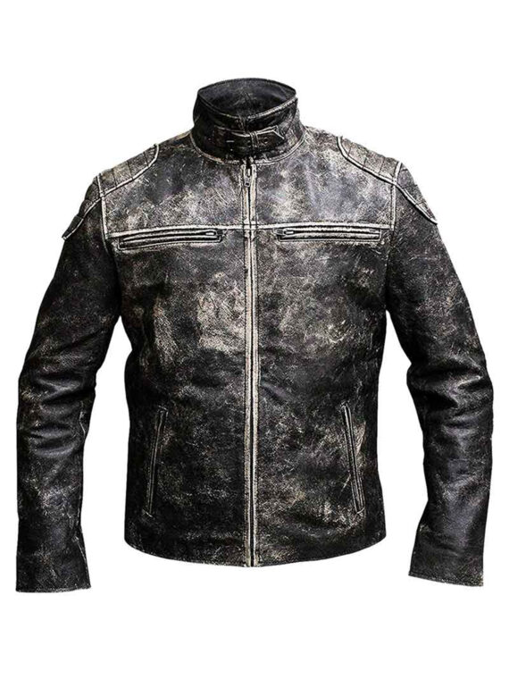 Gents Vintage Retro Distressed Black Antique Leather Jacket