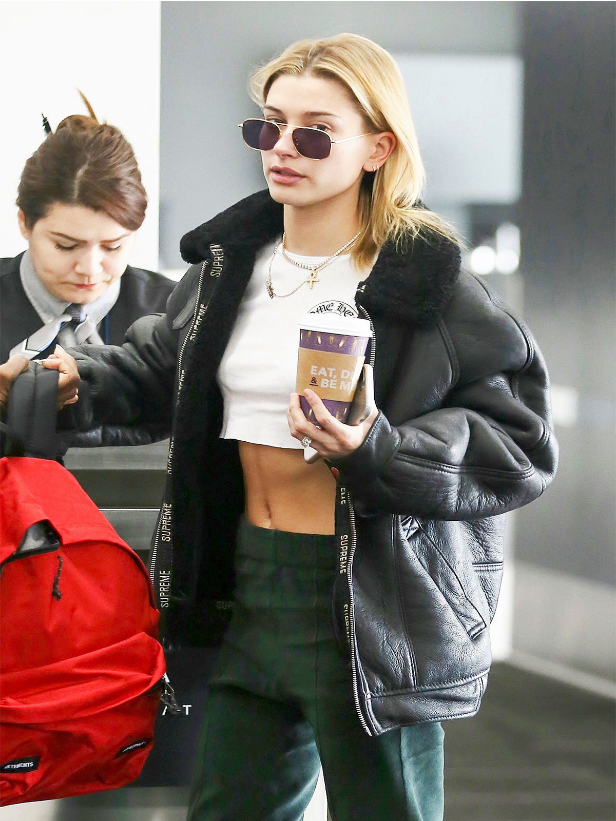 Hailey Baldwin B3 black Fur Real Cowhide Leather Winter Jacket