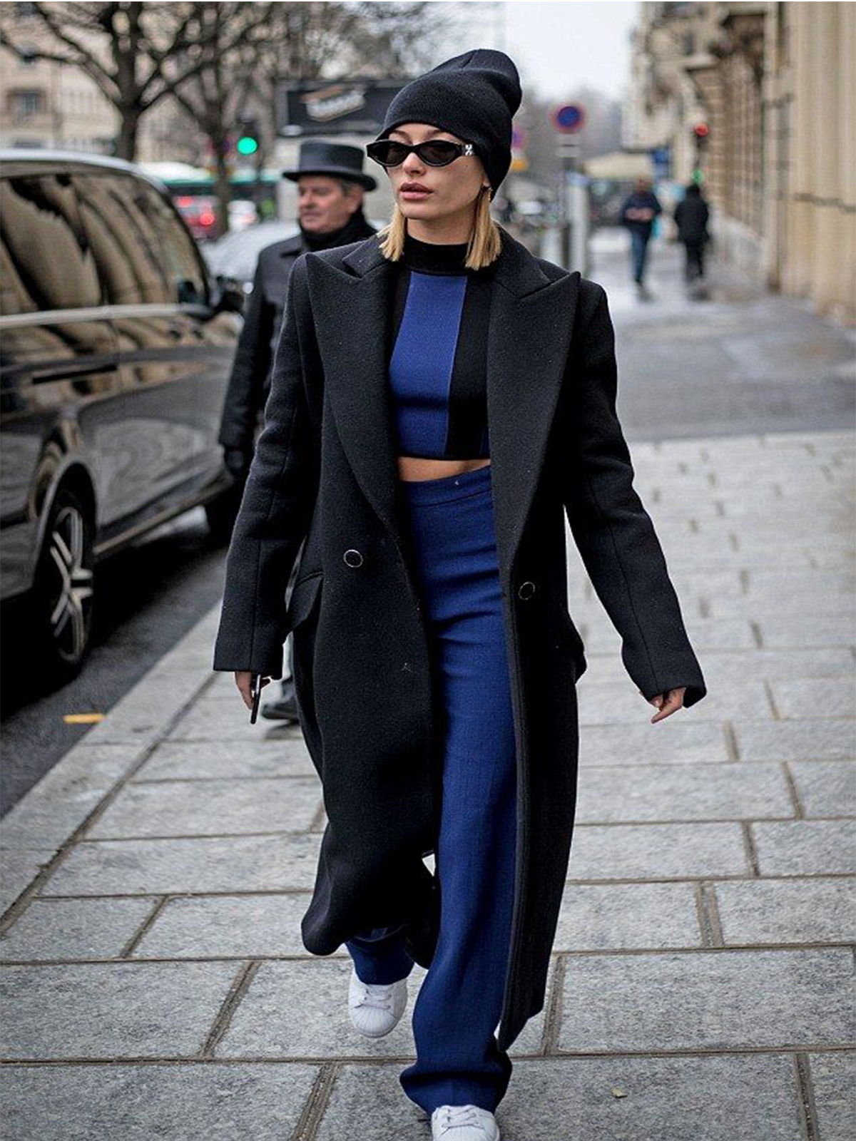 Hailey Baldwin Black Wool Long Blazer Coat