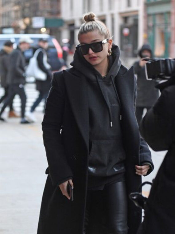 Hailey Baldwin Black Wool Long Blazer Style Coat