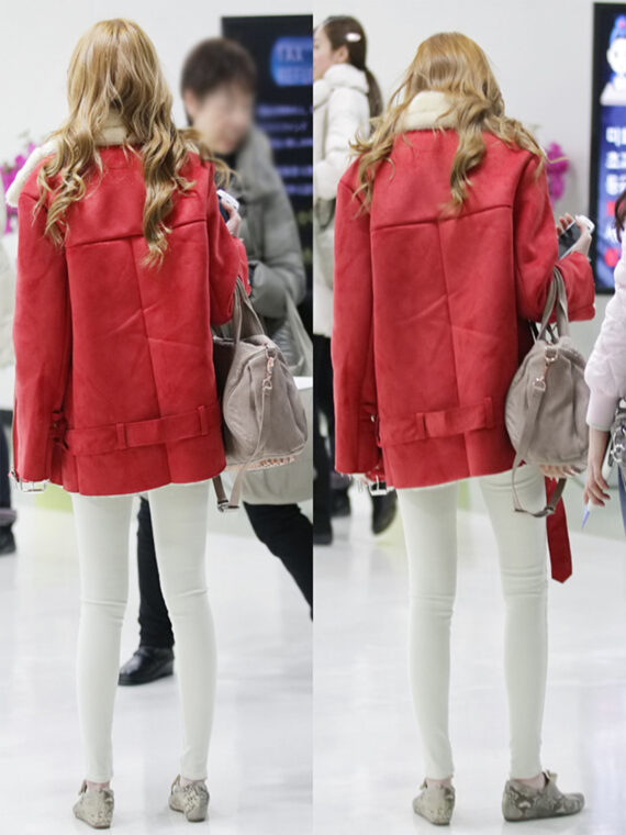 Jessica Jung Maroon Fur Lining Real Leather Jacket