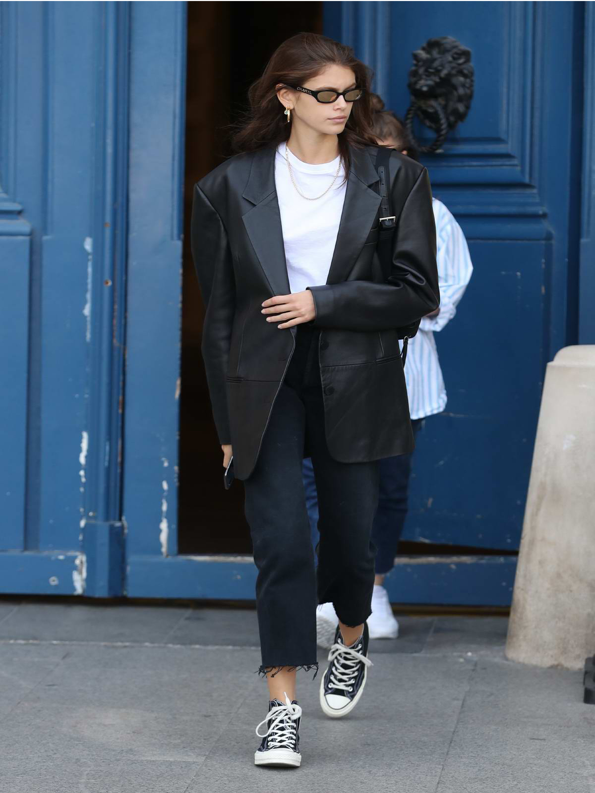 Kaia Gerber Casual Black Real Mini Blazer Coat