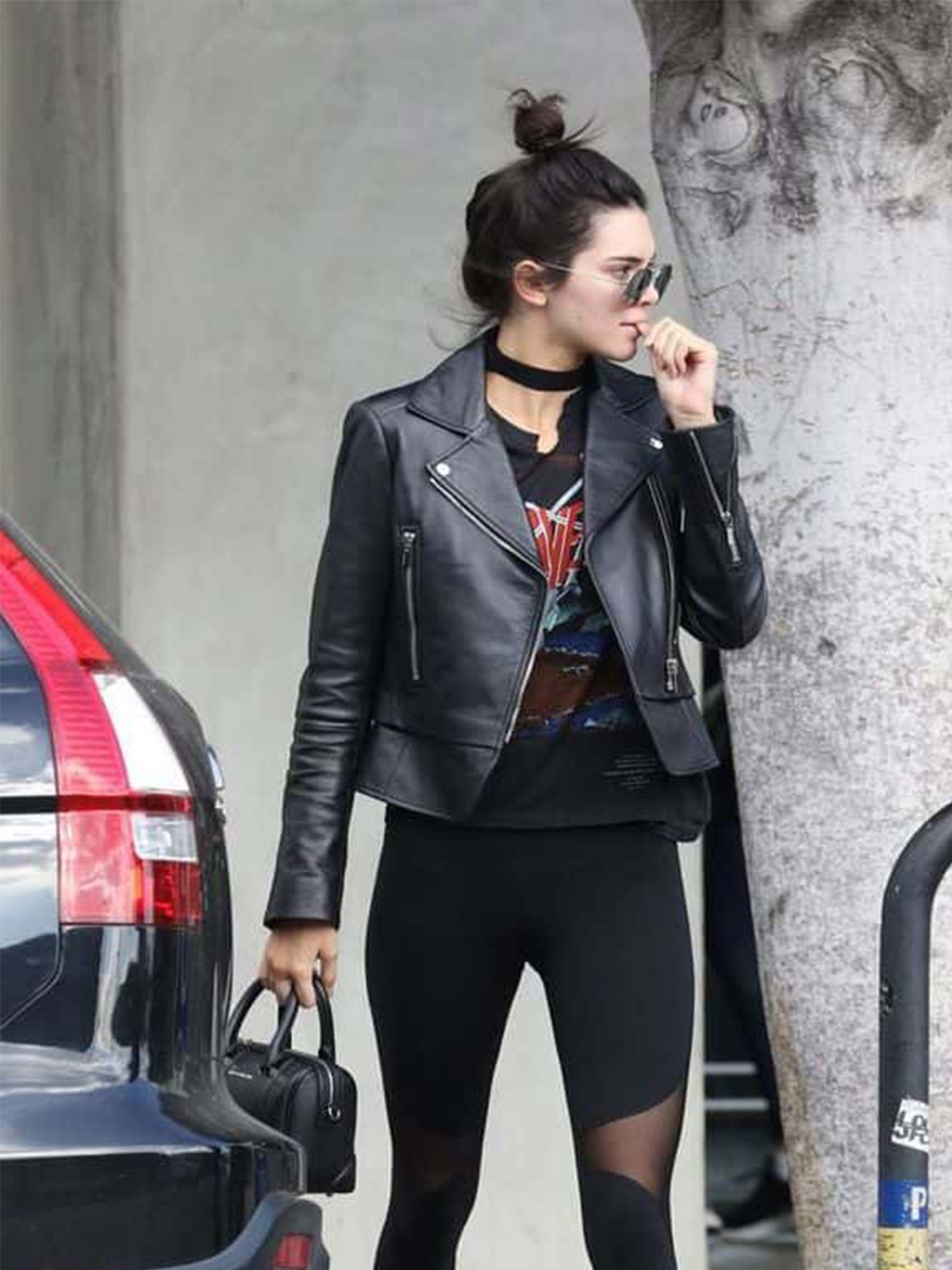 Kendall Jenner Black Leather Short Length Slim Fit Jacket