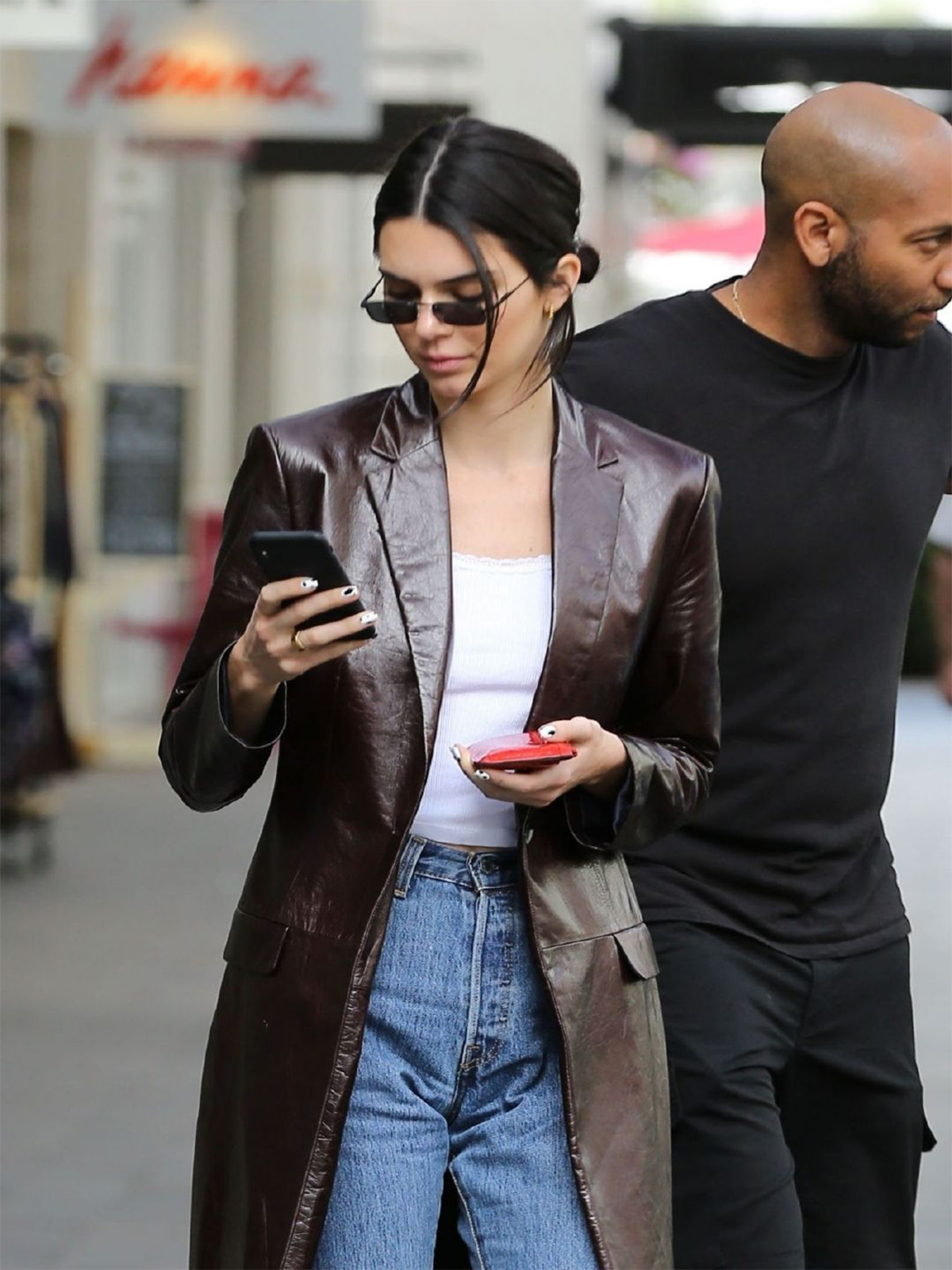 Kendall Jenner Leather Knee Length Winter Coat For Women