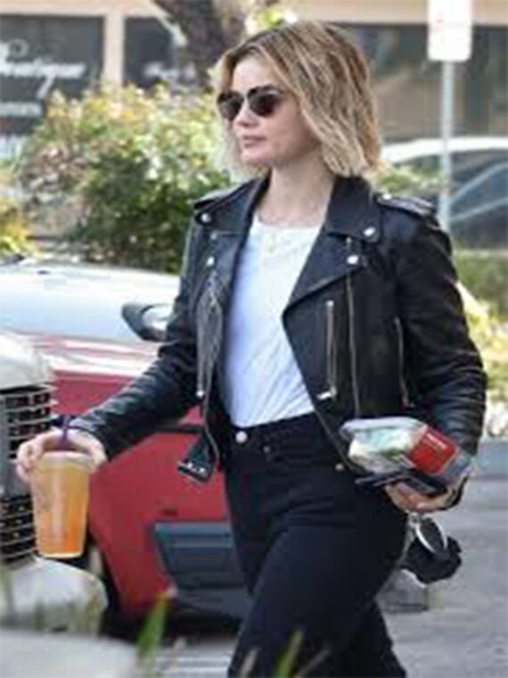 Lucy Hale Distressed Genuine black Biker Jacket