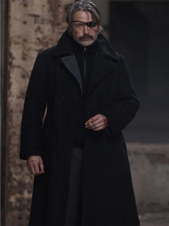 Mads Mikkelsen Polar Black Wool Long Coat - Image 3