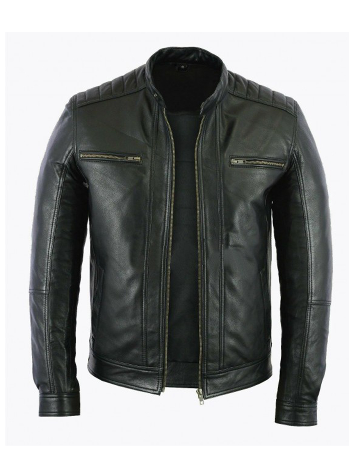 Men Black Casual Biker Moto Real Leather Jacket