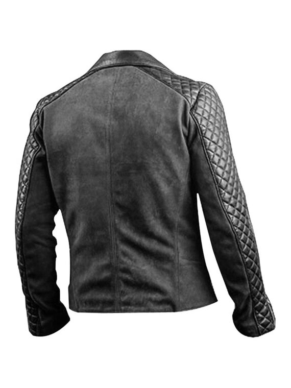 Men's Cafe Racer Stylish Biker Black Diamond Quilted Genuine Leather Jacket