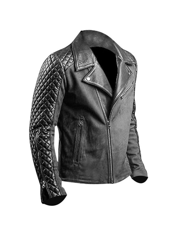 Men's Cafe Racer Stylish Biker Black Diamond Quilted Leather Jacket