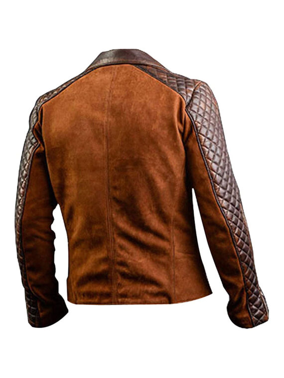 Men's Cafe Racer Stylish Biker Brown Diamond Quilted Genuine Leather Jacket