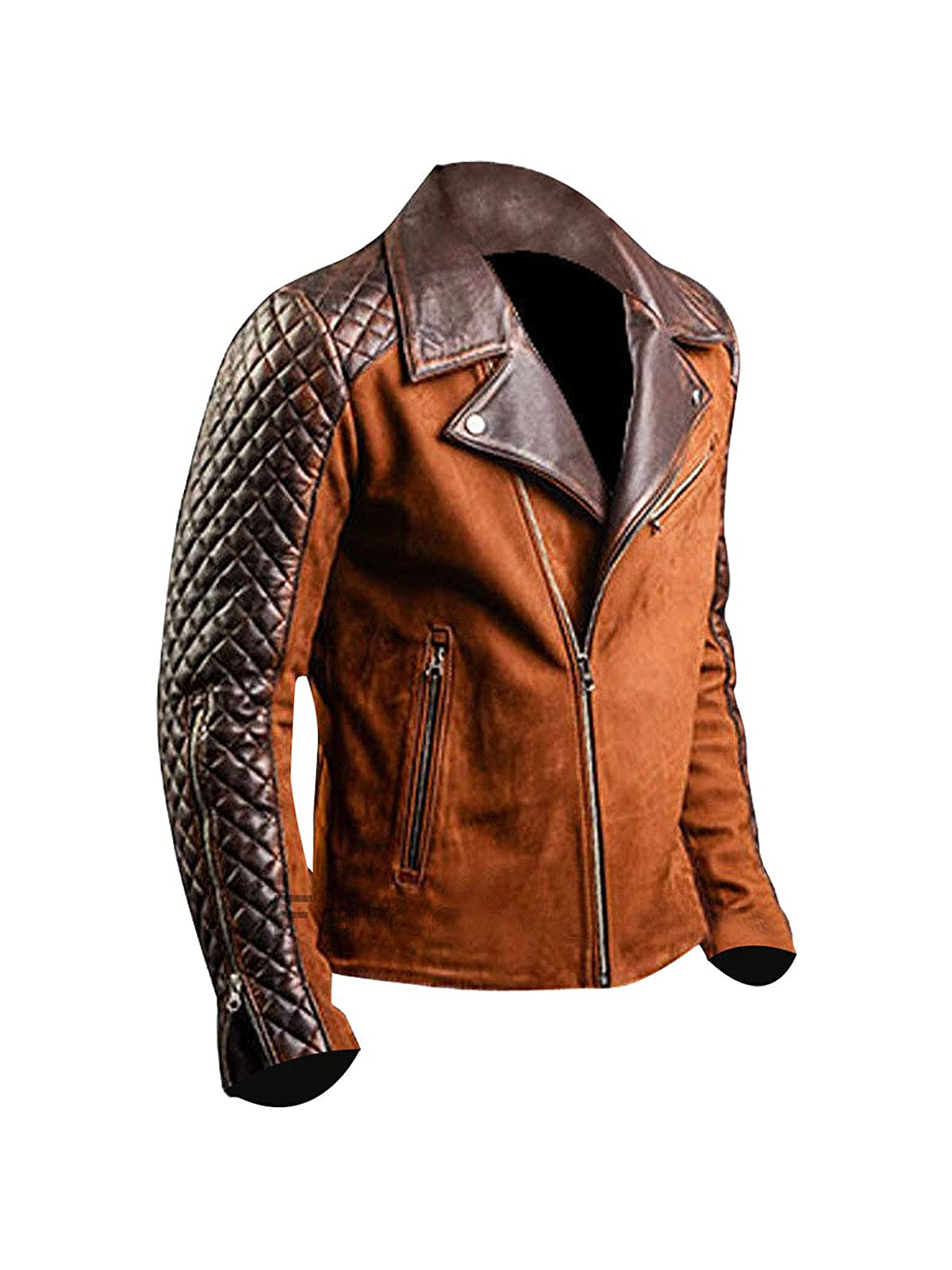 Men's Cafe Racer Stylish Biker Brown Diamond Quilted Leather Jacket