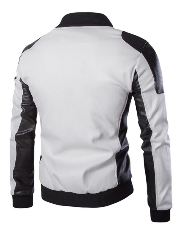 Mens Womens White And Black Leather Slim Fit Jacket