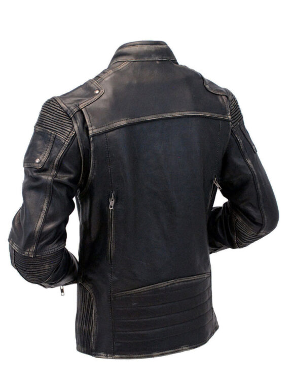 Men’s Cafe Racer Vintage Style Motorcycle Distressed Leather Jacket