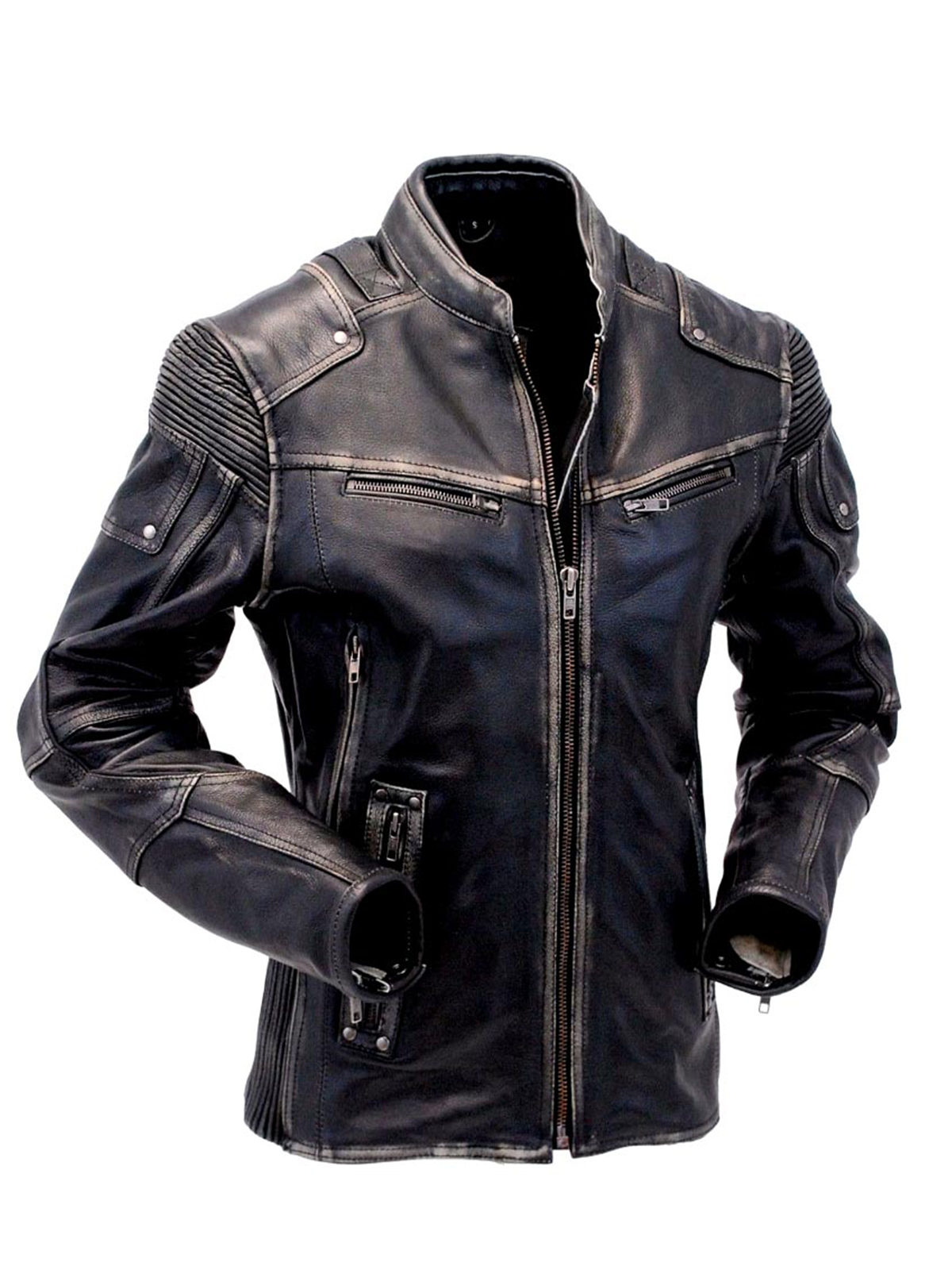 Men’s Cafe Racer Vintage Style Motorcycle Distressed Real Leather Jacket