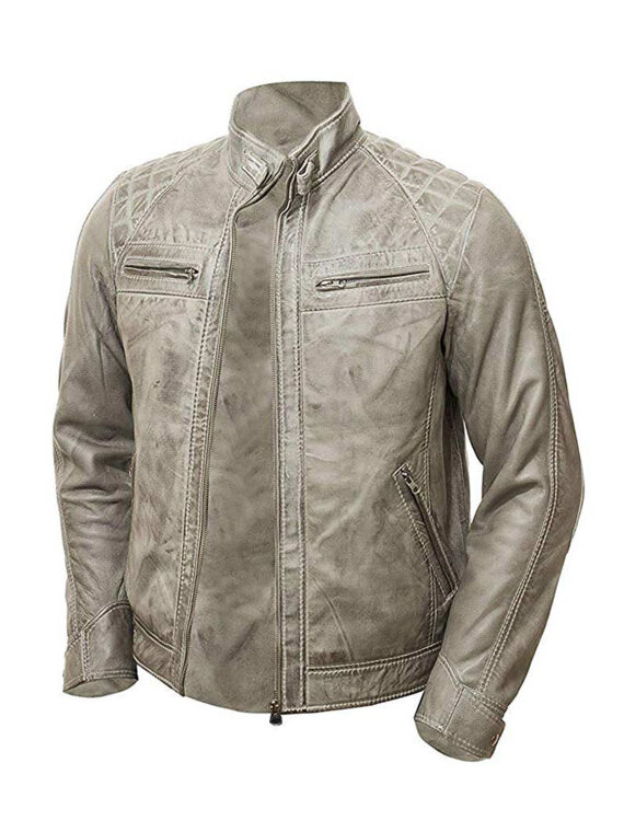 Men’s Vintage Grey Two Tone Genuine Leather Jacket