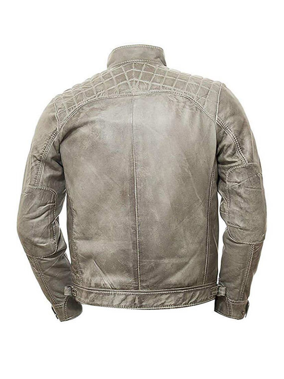 Men’s Vintage Grey Two Tone Genuine Leather Biker Jacket - Image 3