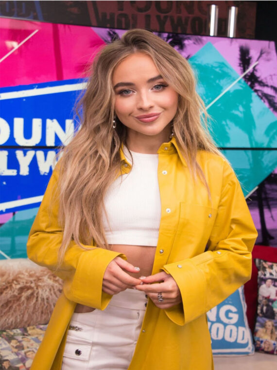 Sabrina Carpenter Women’s Casual Bright Leather Coat