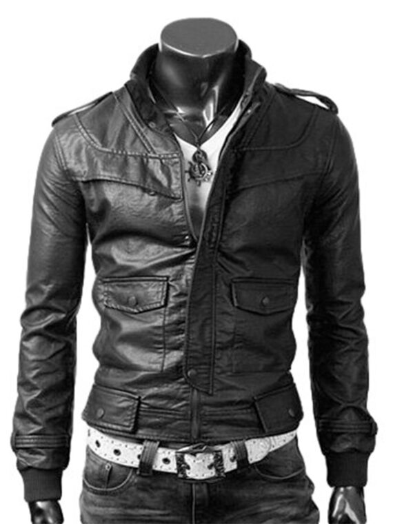 Slim Black Leather Jacket - Image 3