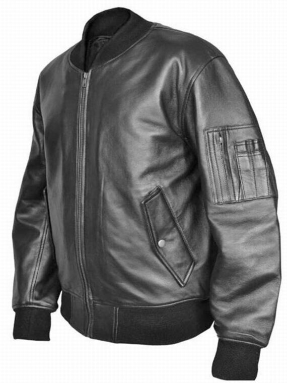 US Air Force Military MA1 Flight Pilot Bomber Black Leather Jacket