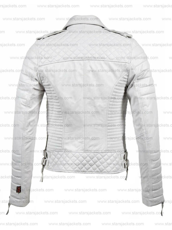 Unisex Casual White Biker Slim Fit Genuine Leather White Jacket