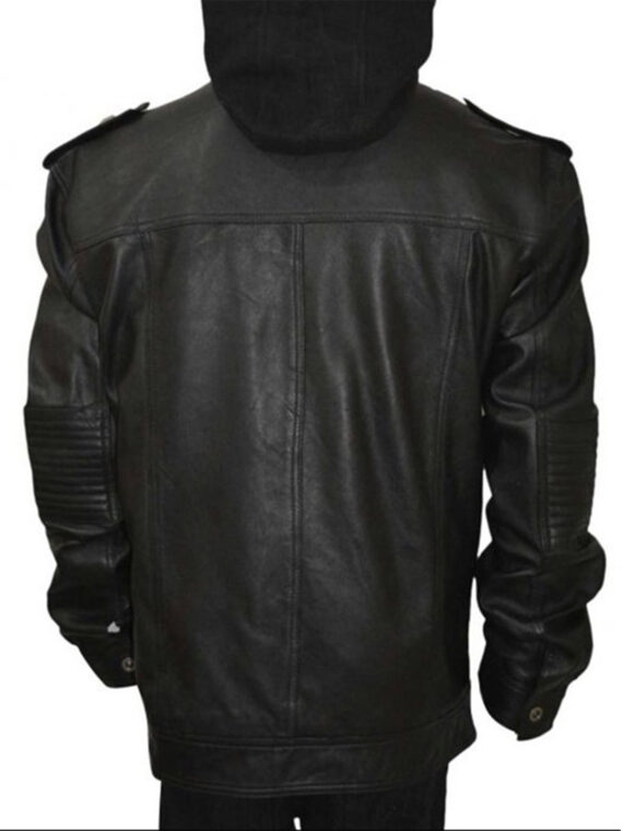 WWE Bill Goldberg AJ Style Black Genuine Leather Hoodie Jacket