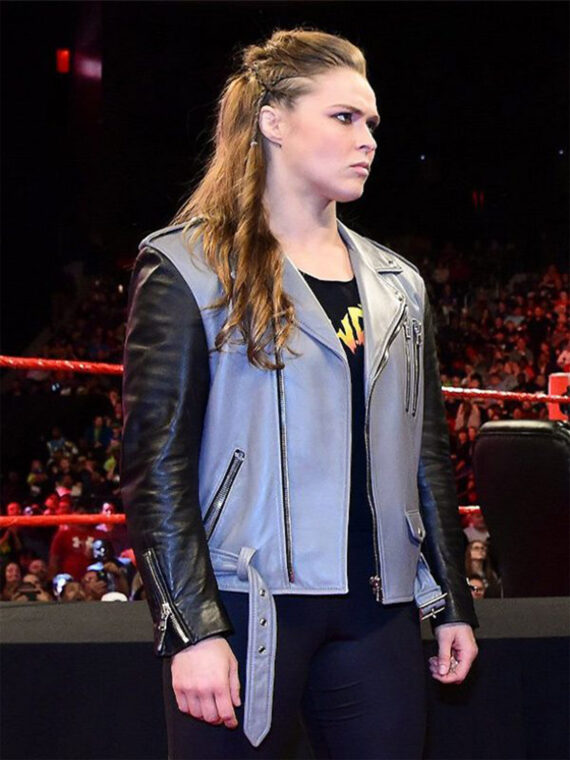 WWE Ronda Rousey And Grey Leather Jacket