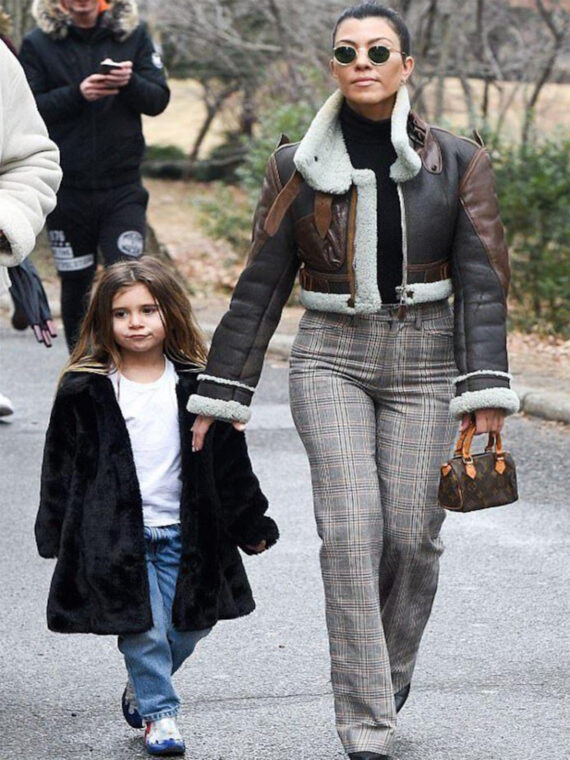 Women’s B3 Cropped Shearling Leather Jacket wore by Kourtney Kardashian