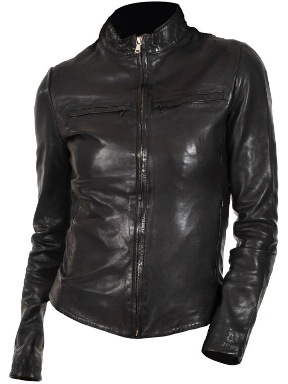 Women’s Casual Slim Fit Biker Black Leather Jacket