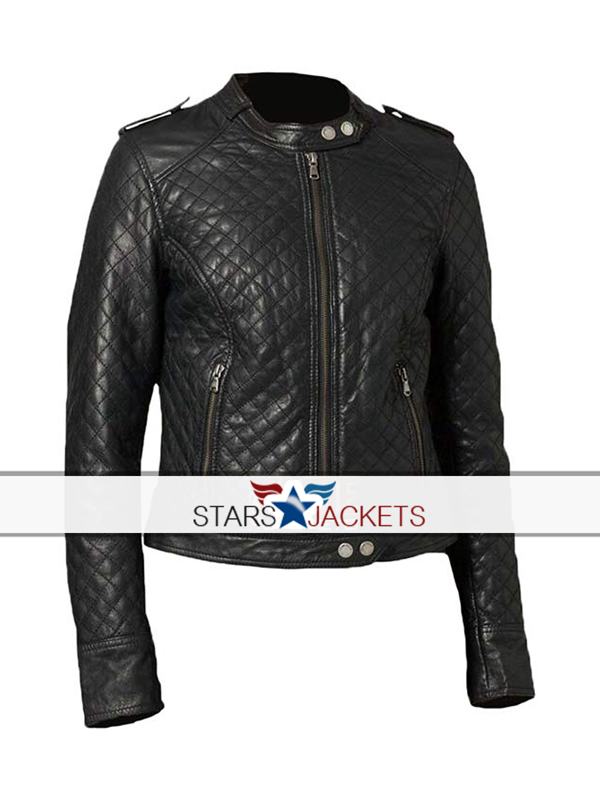 Women’s Classic Quilted Diamond Black Real Leather Biker Jacket