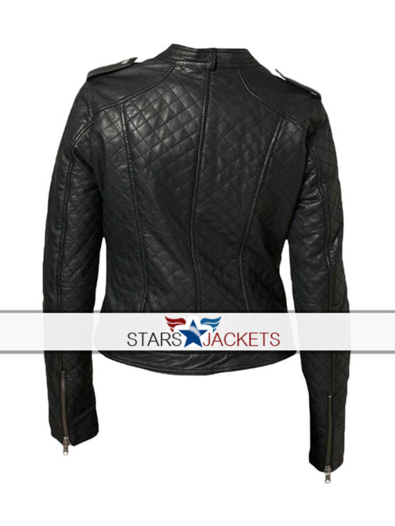 Women’s Classic Quilted Diamond Black Real Leather Jacket