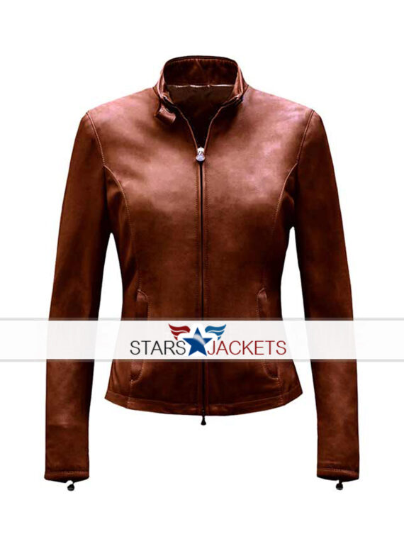 Women’s New Design Brown Suede Leather Slim Fit Jacket