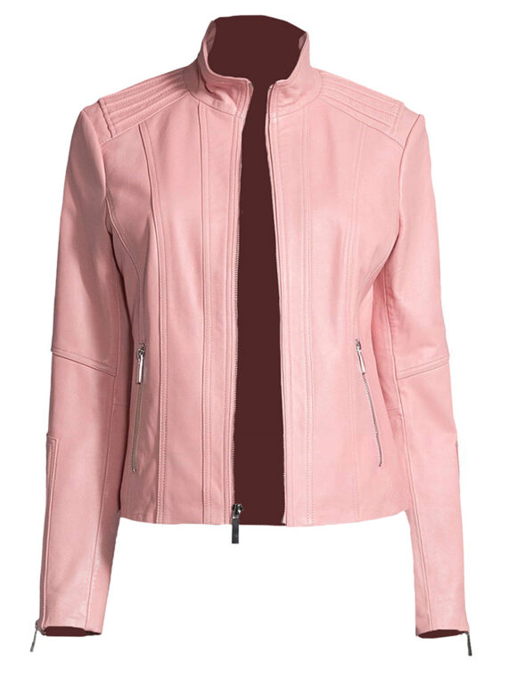 Women’s New Style Casual Pink Biker Leather Jacket