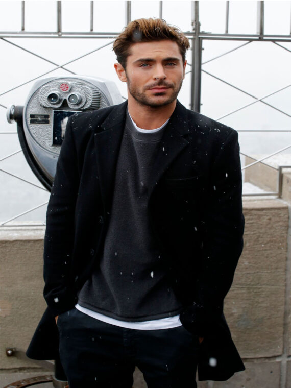 Zac Efron Mens Black Wool Winter Coat Sale